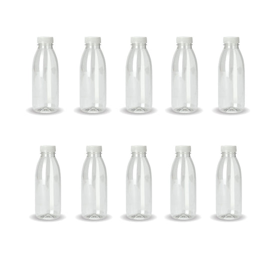 10x 300ml PET Juice Bottles + Tamper Evident Caps - Empty Plastic Recyclable Clear V238-SUPDZ-32470510239824