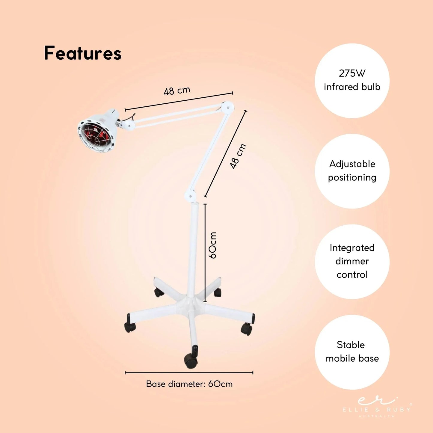 Ellie & Ruby Infrared Heat Floor Lamp 275W Mobile Dimmable Home Salon Treatment V238-SUPDZ-32546023997520