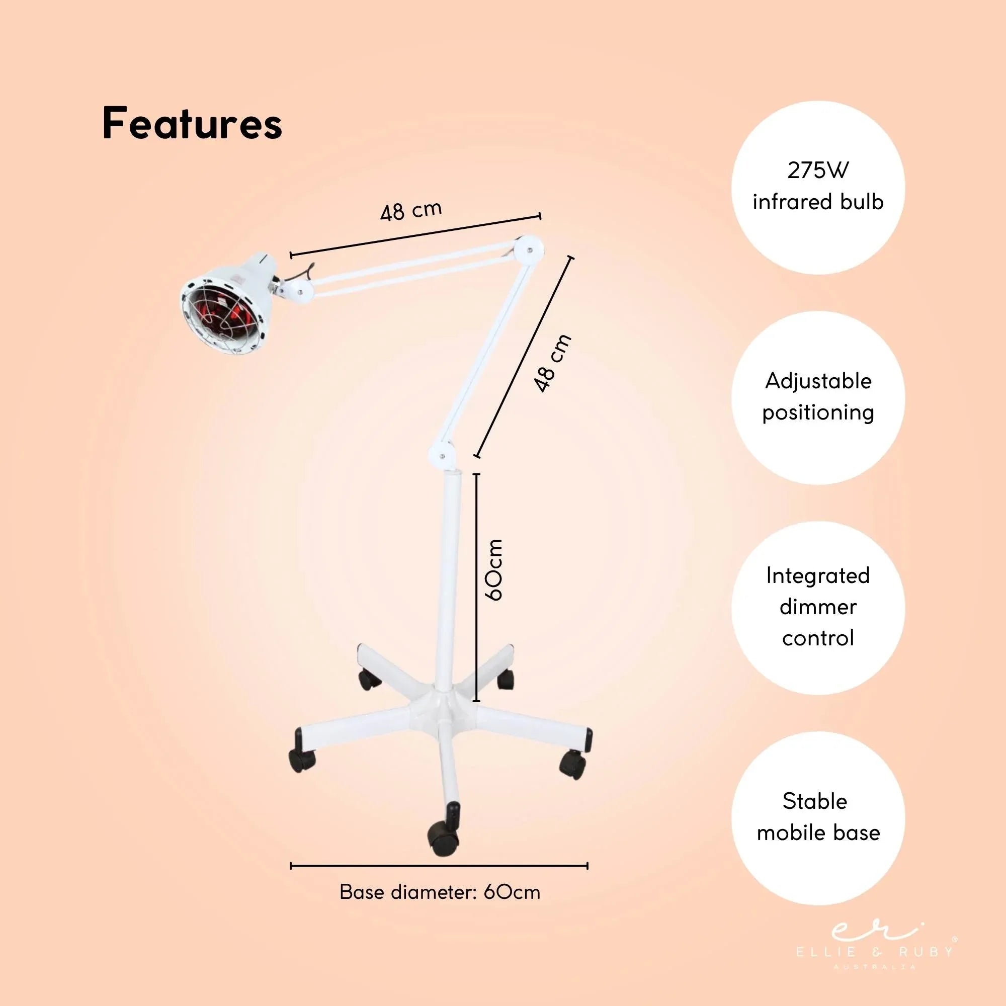 Ellie & Ruby Infrared Heat Floor Lamp 275W Mobile Dimmable Home Salon Treatment V238-SUPDZ-32546023997520