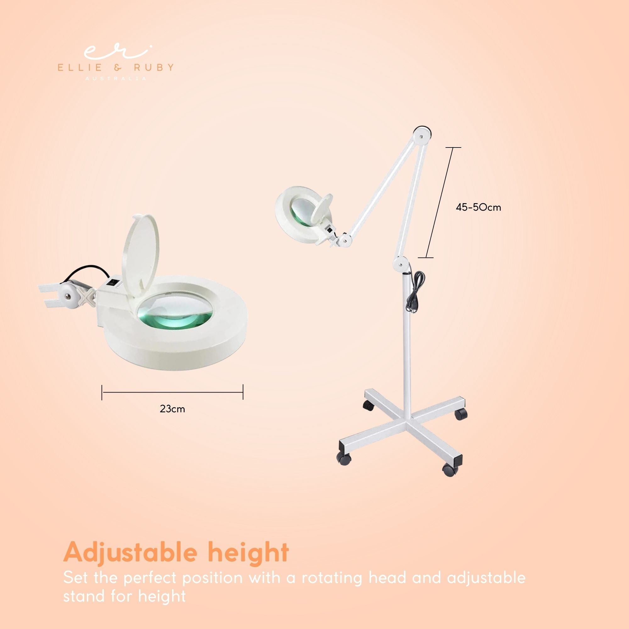 Ellie & Ruby 5x Magnifying Floor Lamp - Glass Lens Light and Wheeled Stand White V238-SUPDZ-32555753832528