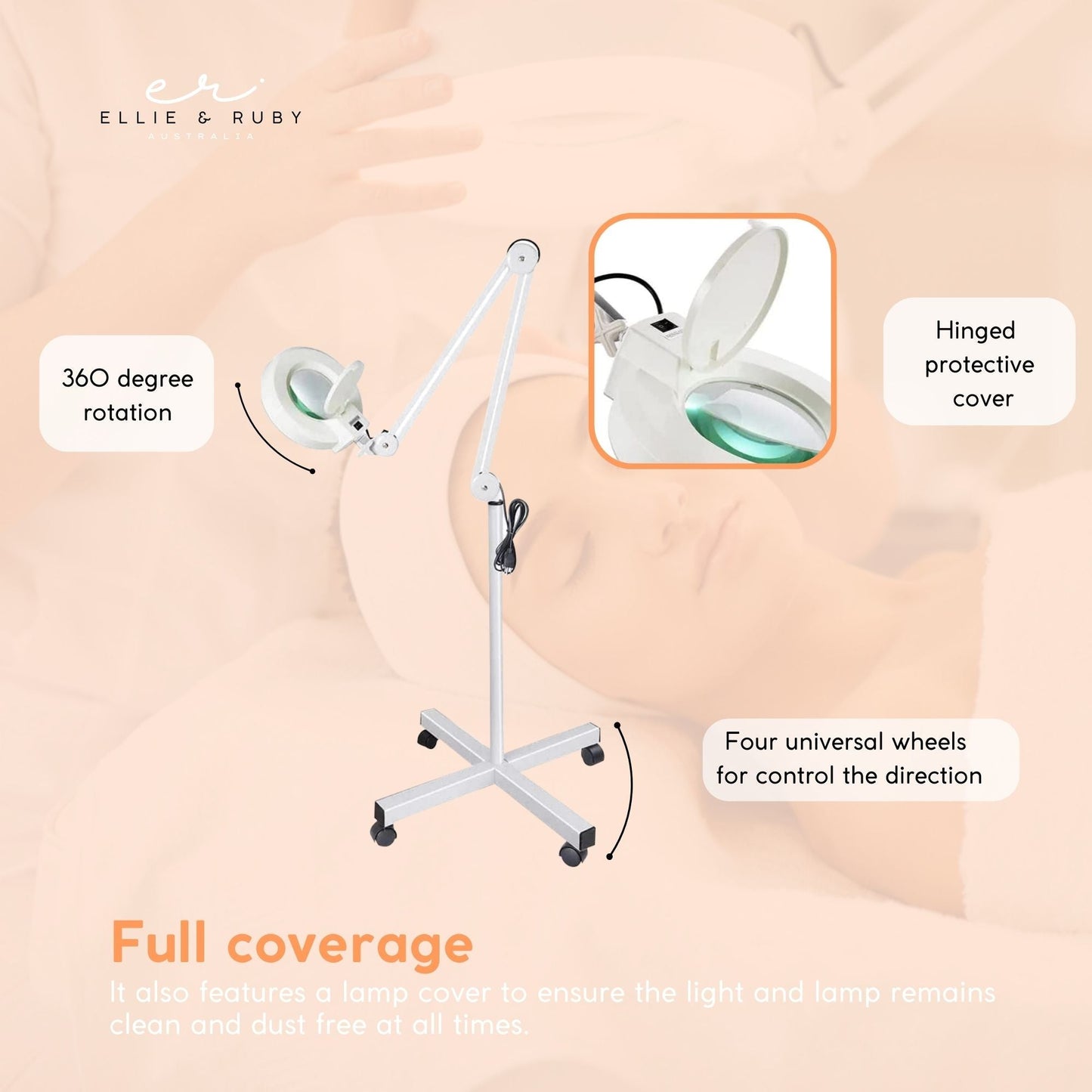 Ellie & Ruby 5x Magnifying Floor Lamp - Glass Lens Light and Wheeled Stand White V238-SUPDZ-32555753832528