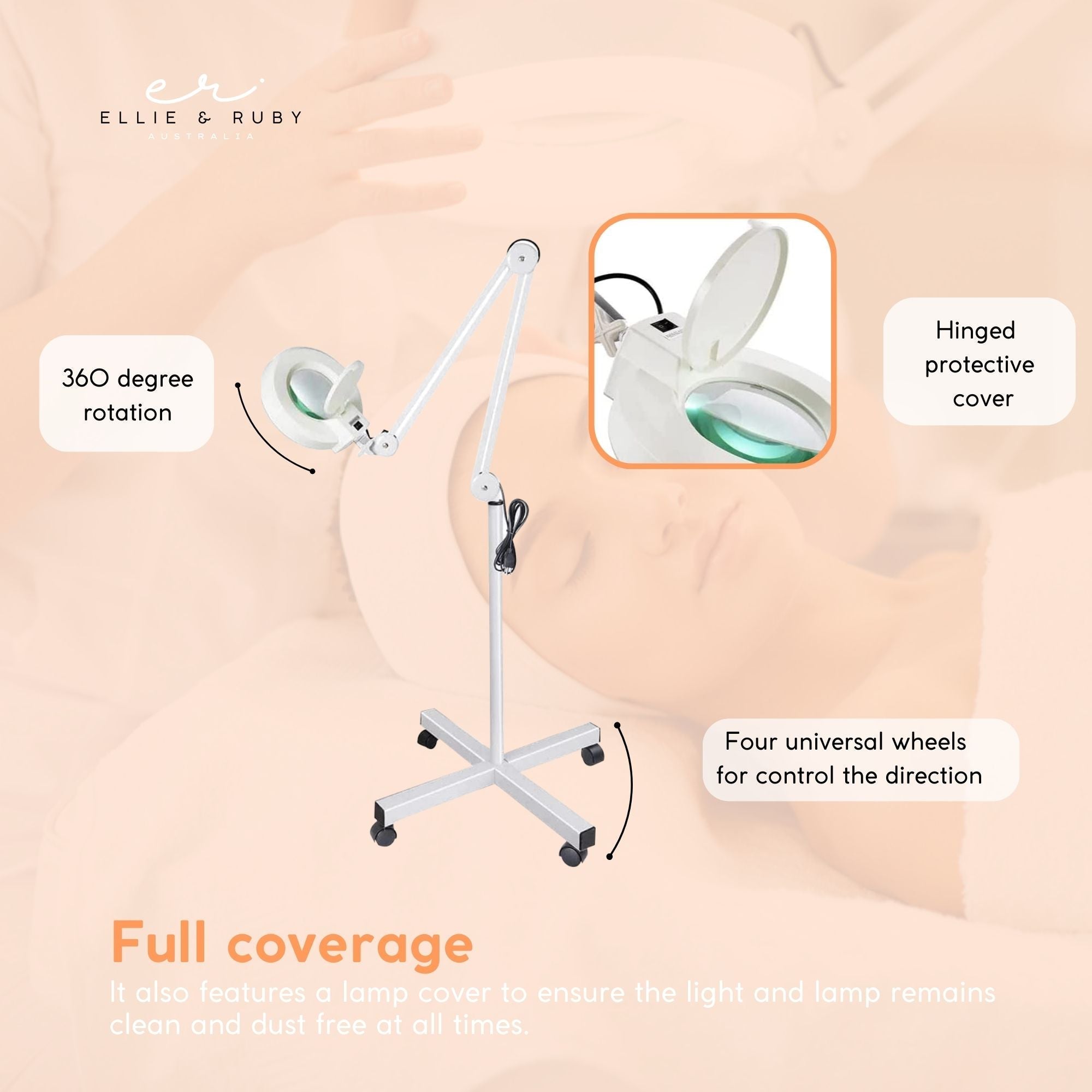 Ellie & Ruby 5x Magnifying Floor Lamp - Glass Lens Light and Wheeled Stand White V238-SUPDZ-32555753832528