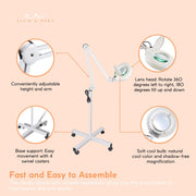 Ellie & Ruby 5x Magnifying Floor Lamp - Glass Lens Light and Wheeled Stand White V238-SUPDZ-32555753832528