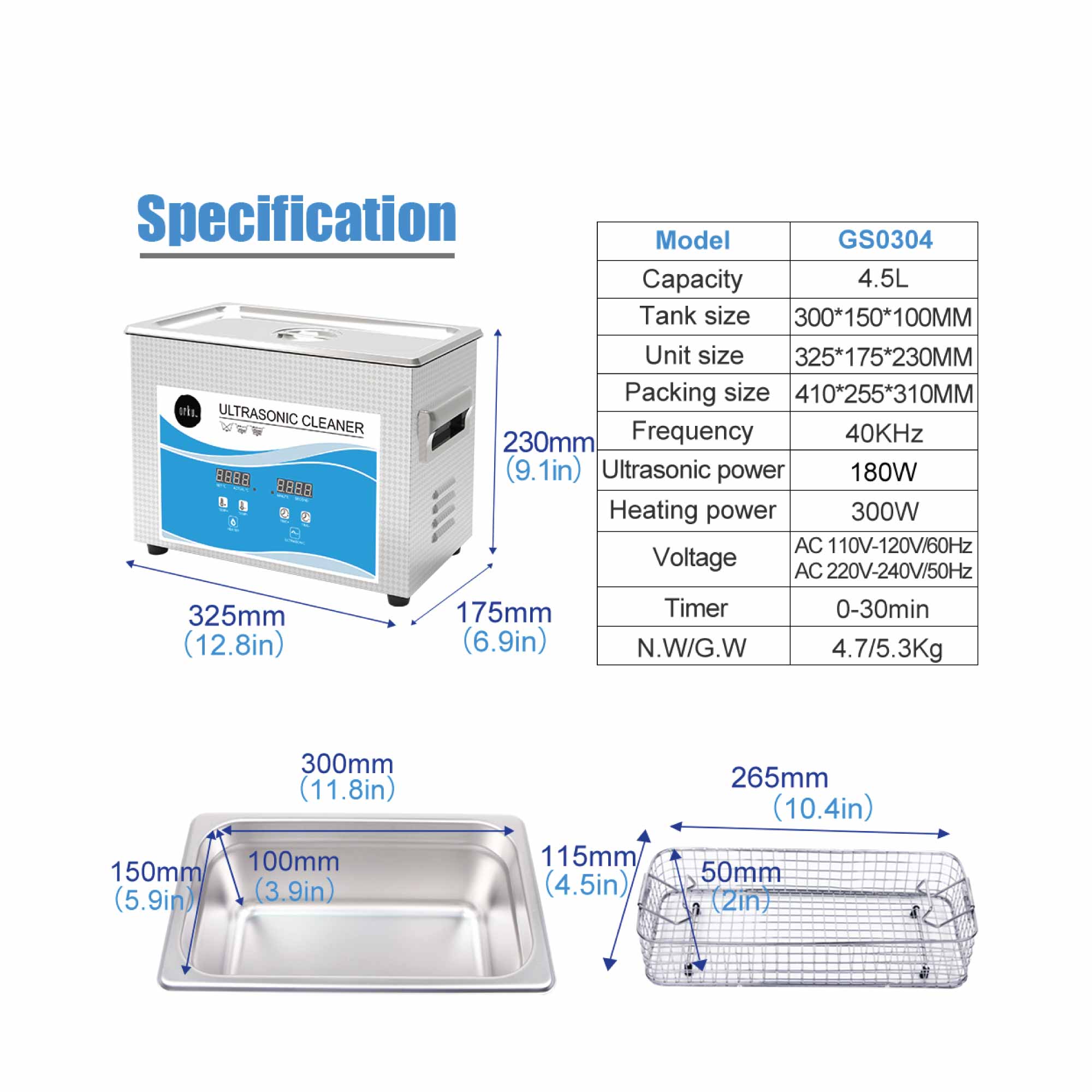 4.5L Digital Ultrasonic Cleaner - Ultra Sonic Bath Jewellery Cleaning V238-SUPDZ-32577120796752