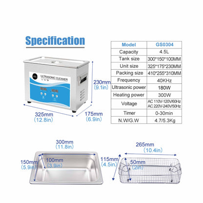 4.5L Digital Ultrasonic Cleaner - Ultra Sonic Bath Jewellery Cleaning V238-SUPDZ-32577120796752