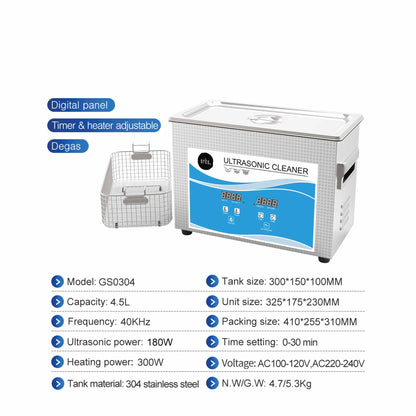 4.5L Digital Ultrasonic Cleaner - Ultra Sonic Bath Jewellery Cleaning V238-SUPDZ-32577120796752