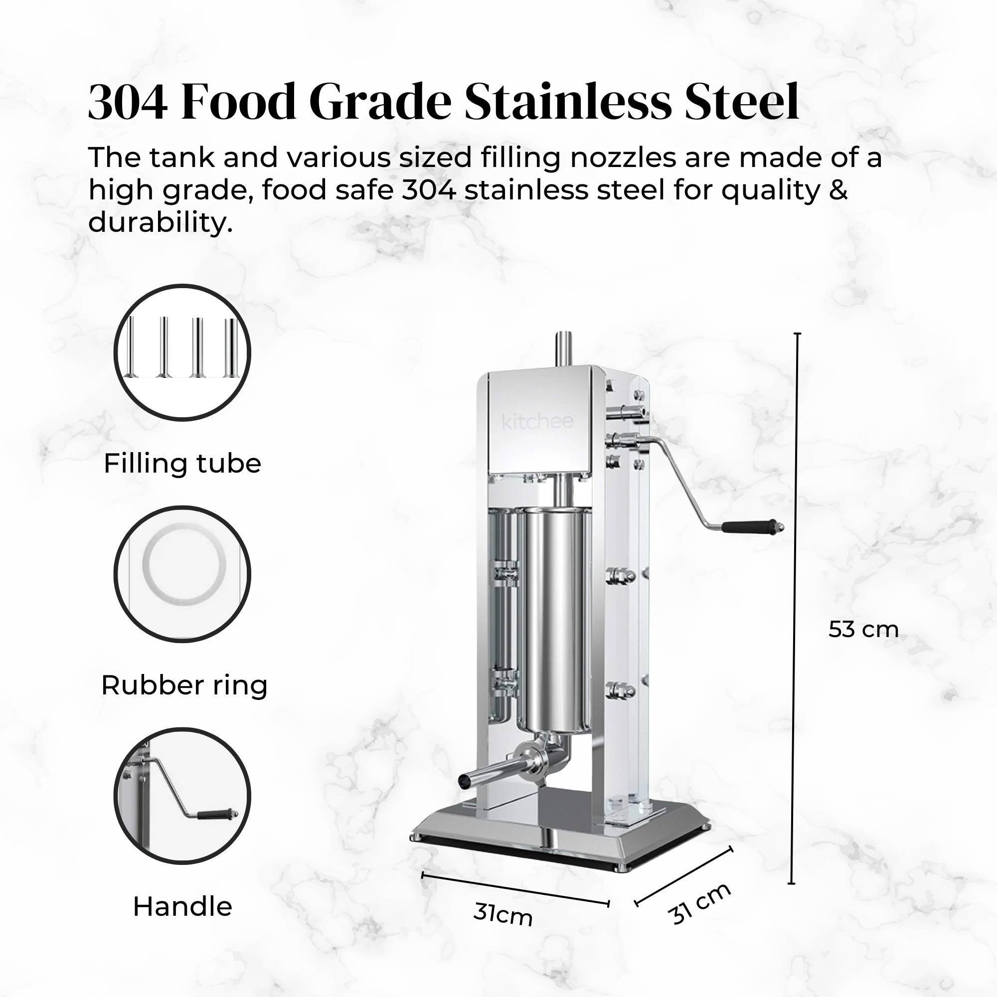 Kitchee 3L Manual Vertical Sausage Filler - Stainless Stuffer Meat Press Machine V238-SUPDZ-32652019761232