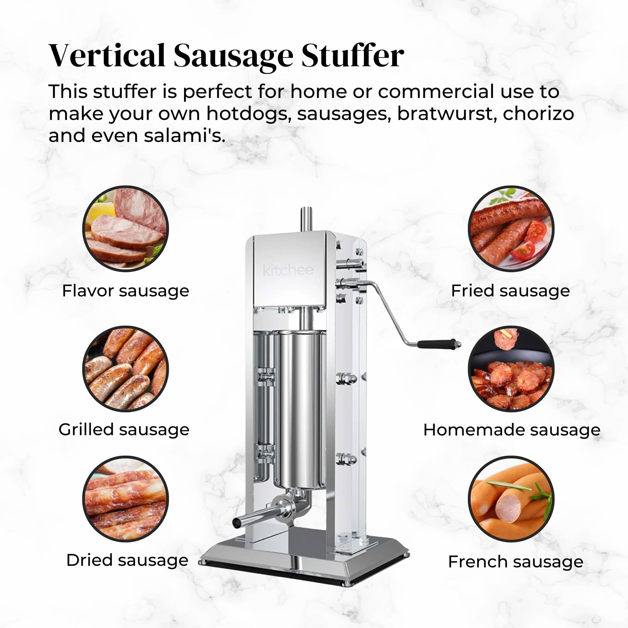 Kitchee 3L Manual Vertical Sausage Filler - Stainless Stuffer Meat Press Machine V238-SUPDZ-32652019761232