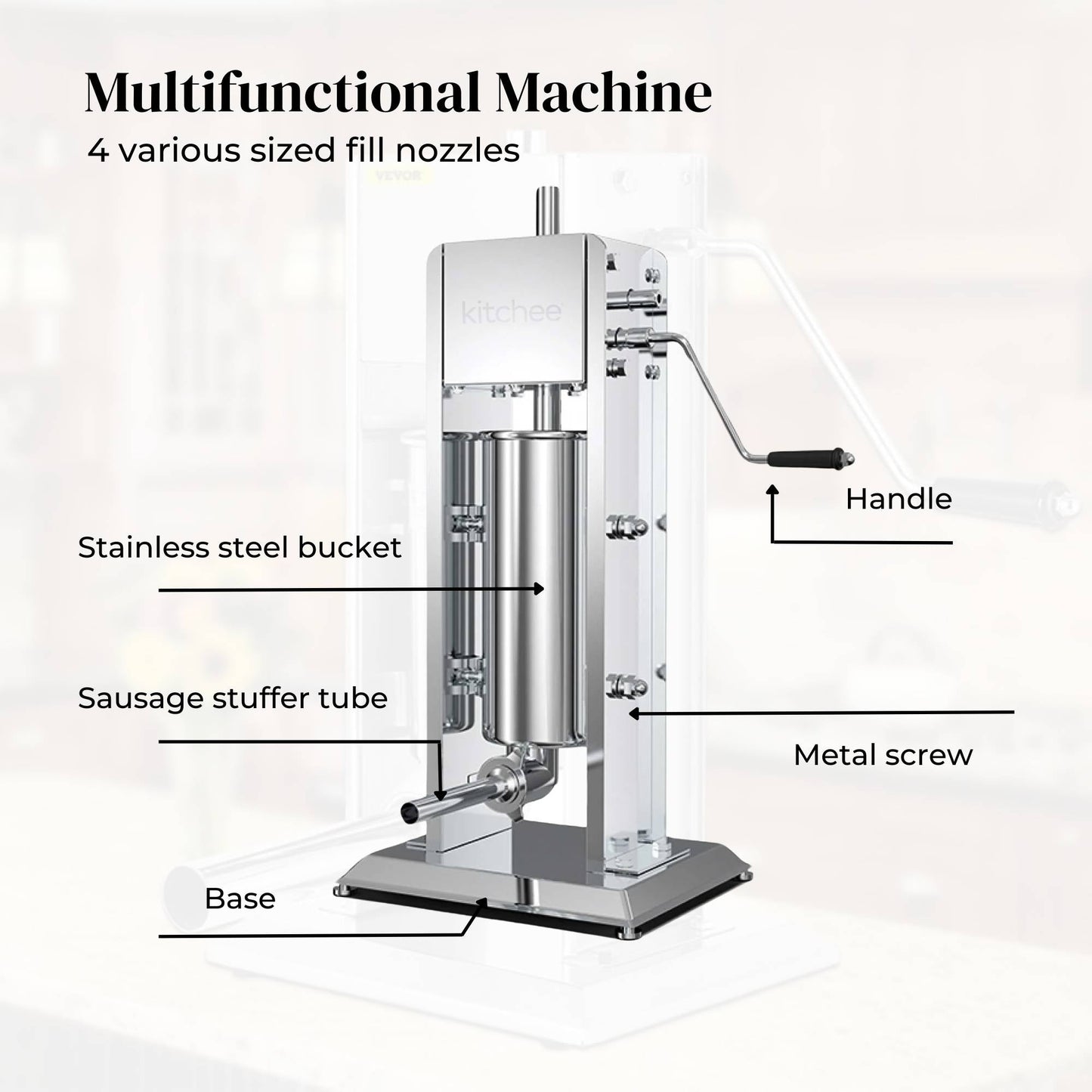 Kitchee 3L Manual Vertical Sausage Filler - Stainless Stuffer Meat Press Machine V238-SUPDZ-32652019761232