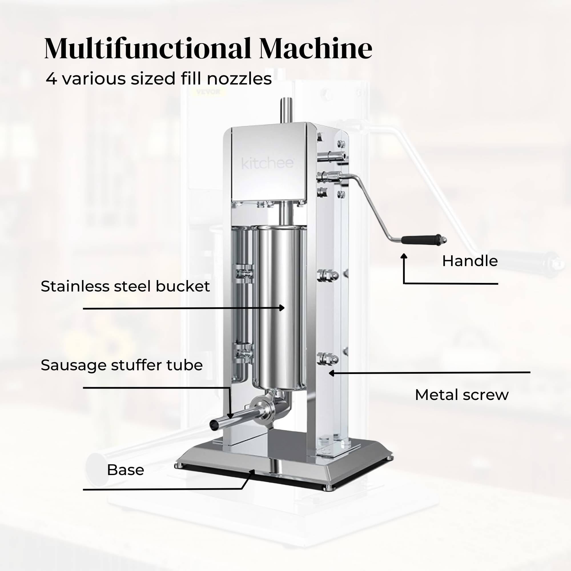Kitchee 3L Manual Vertical Sausage Filler - Stainless Stuffer Meat Press Machine V238-SUPDZ-32652019761232