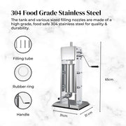 Kitchee 5L Manual Vertical Sausage Filler - Stainless Stuffer Meat Press Machine V238-SUPDZ-32652621283408