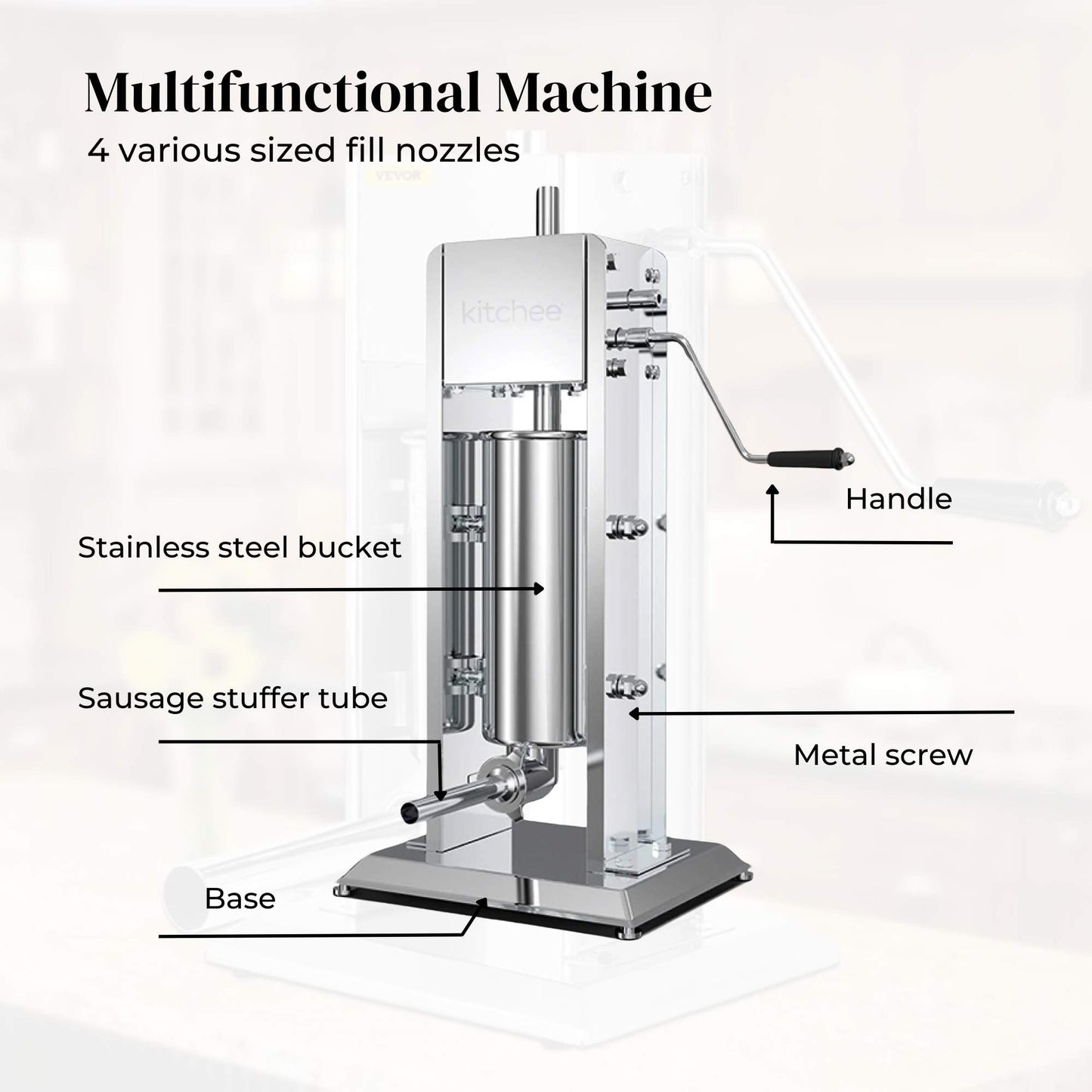 Kitchee 5L Manual Vertical Sausage Filler - Stainless Stuffer Meat Press Machine V238-SUPDZ-32652621283408