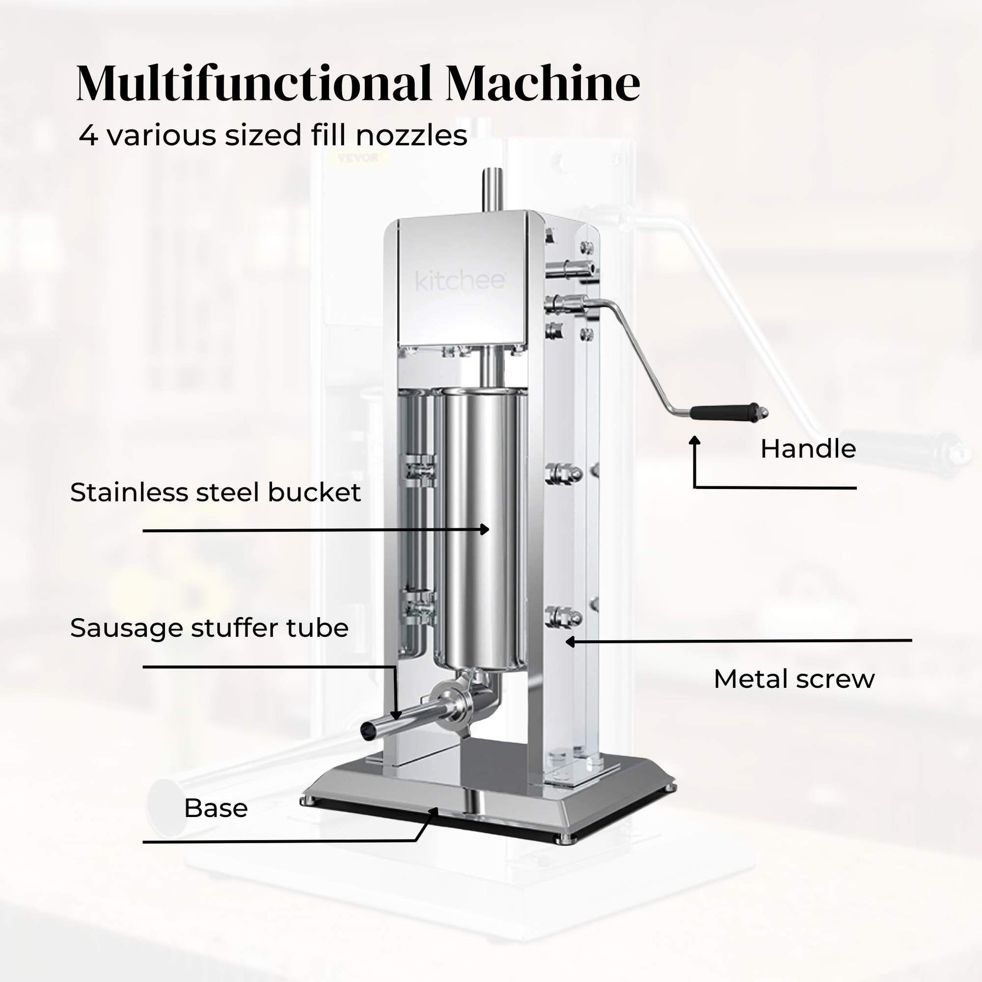 Kitchee 5L Manual Vertical Sausage Filler - Stainless Stuffer Meat Press Machine V238-SUPDZ-32652621283408