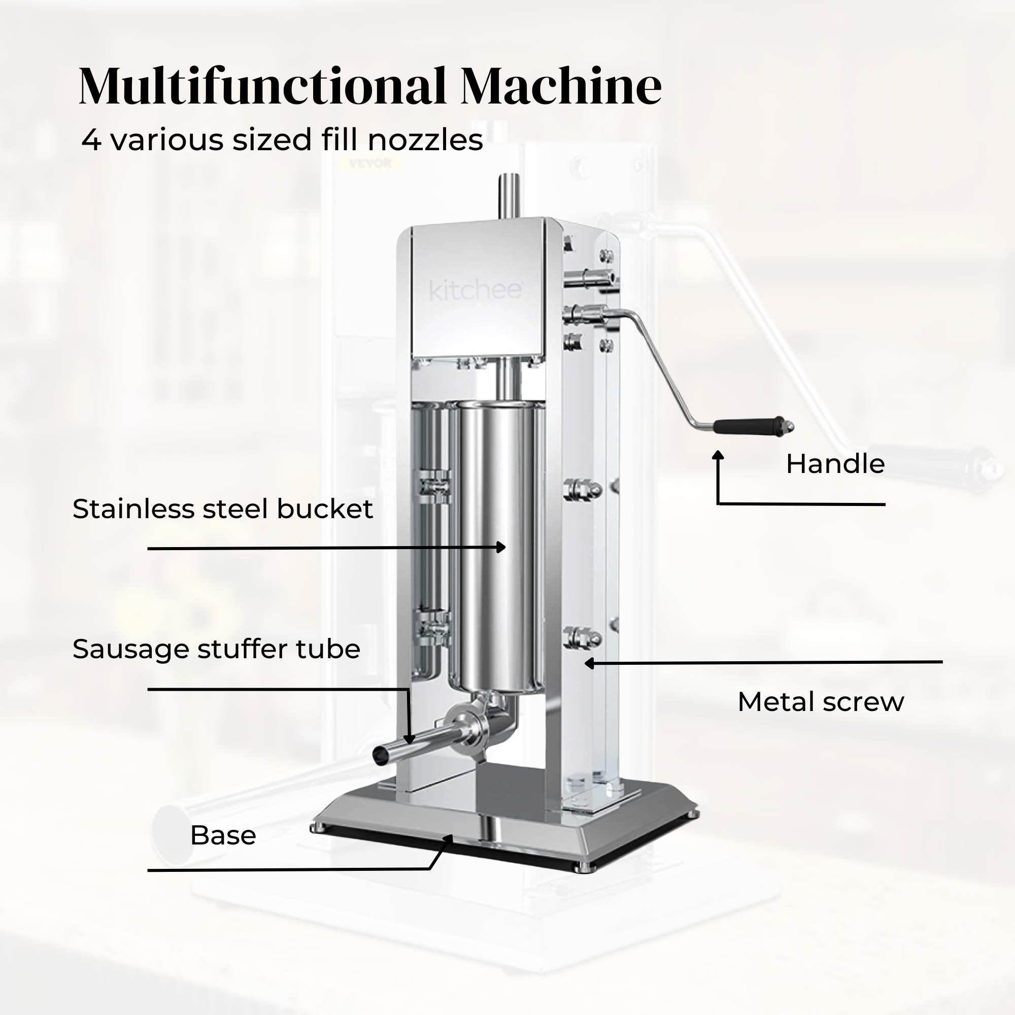 Kitchee 5L Manual Vertical Sausage Filler - Stainless Stuffer Meat Press Machine V238-SUPDZ-32652621283408