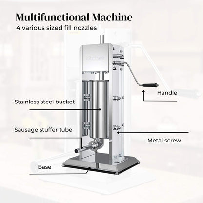 Kitchee 5L Manual Vertical Sausage Filler - Stainless Stuffer Meat Press Machine V238-SUPDZ-32652621283408