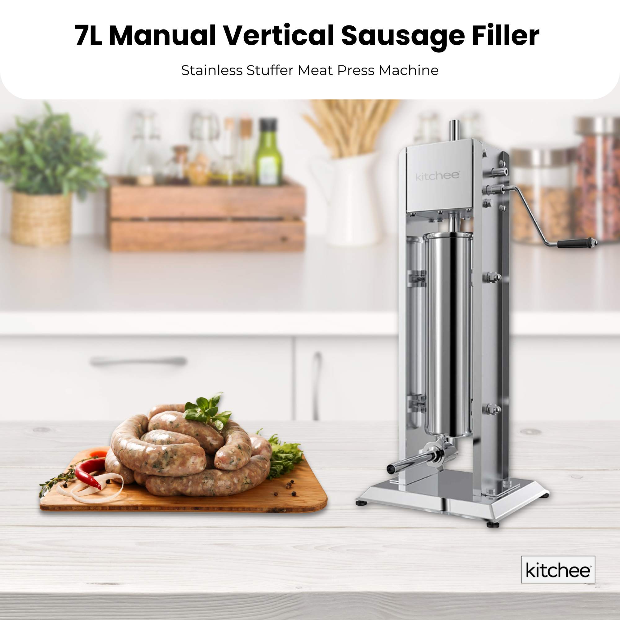 Kitchee 7L Manual Vertical Sausage Filler - Stainless Stuffer Meat Press Machine V238-SUPDZ-32652652183632