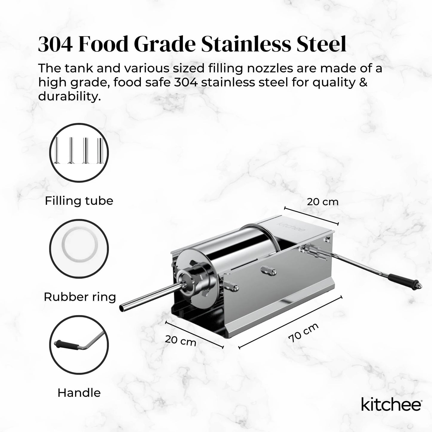 Kitchee 7L Manual Horizontal Sausage Filler - Stainless Stuffer Meat Press Machine V238-SUPDZ-32653381009488