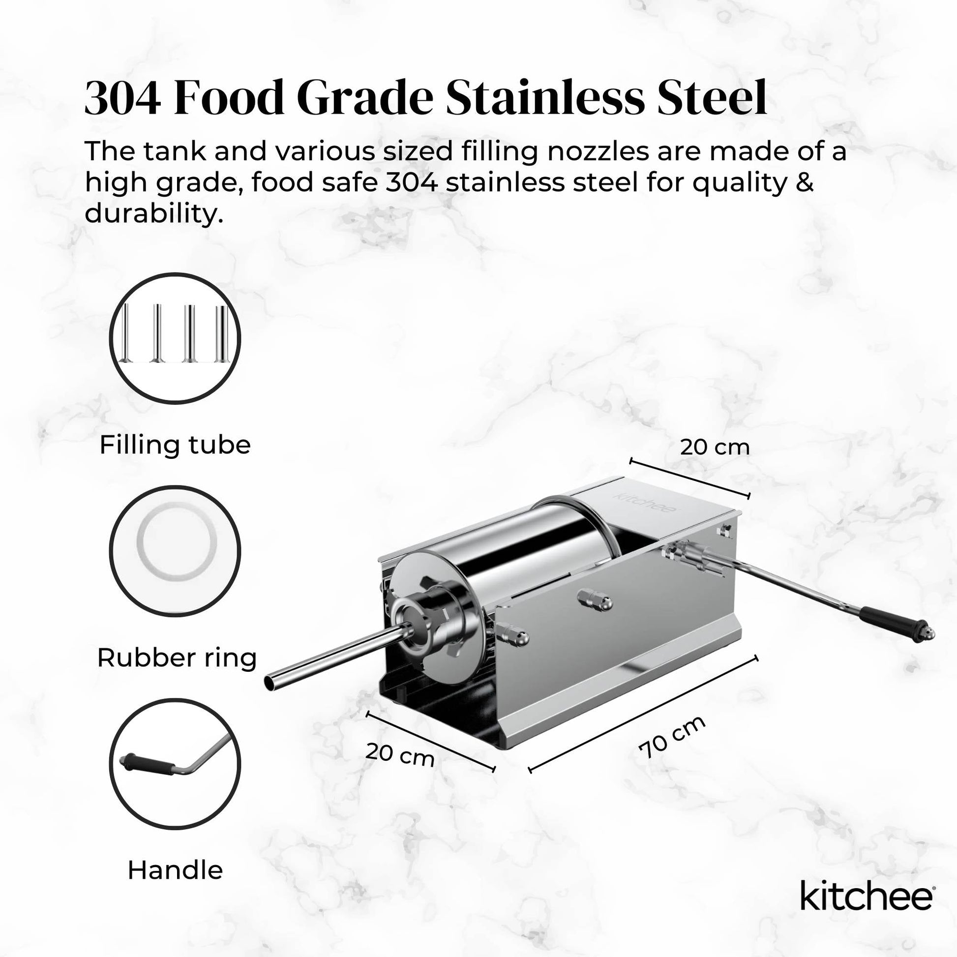 Kitchee 7L Manual Horizontal Sausage Filler - Stainless Stuffer Meat Press Machine V238-SUPDZ-32653381009488