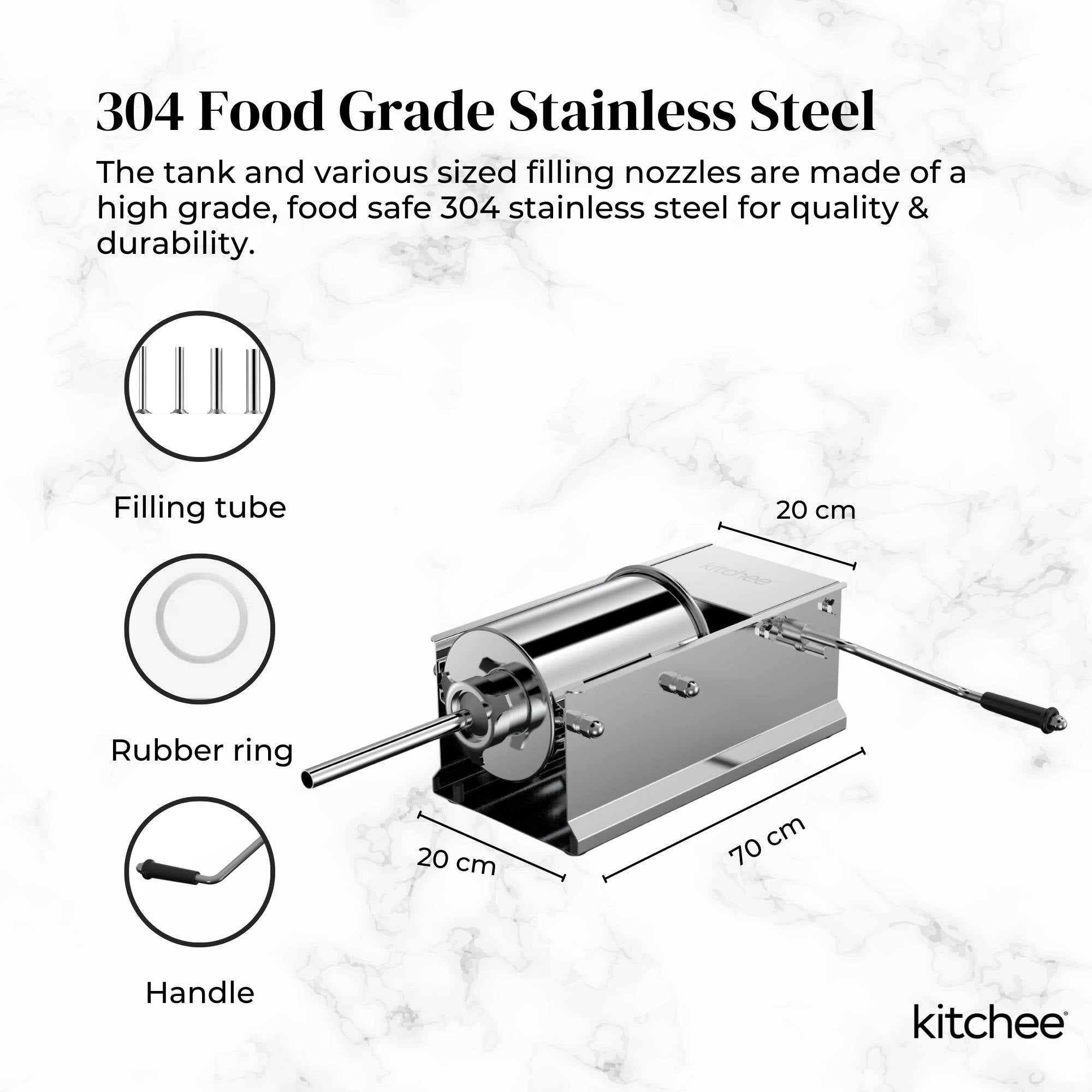 Kitchee 7L Manual Horizontal Sausage Filler - Stainless Stuffer Meat Press Machine V238-SUPDZ-32653381009488