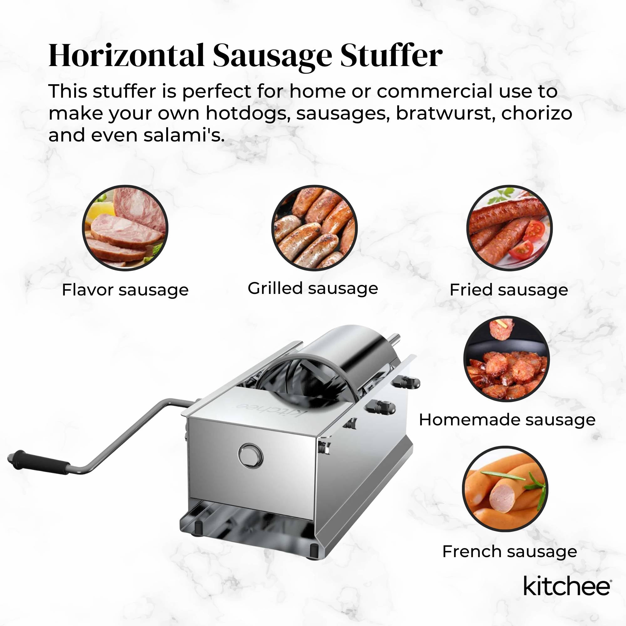 Kitchee 7L Manual Horizontal Sausage Filler - Stainless Stuffer Meat Press Machine V238-SUPDZ-32653381009488
