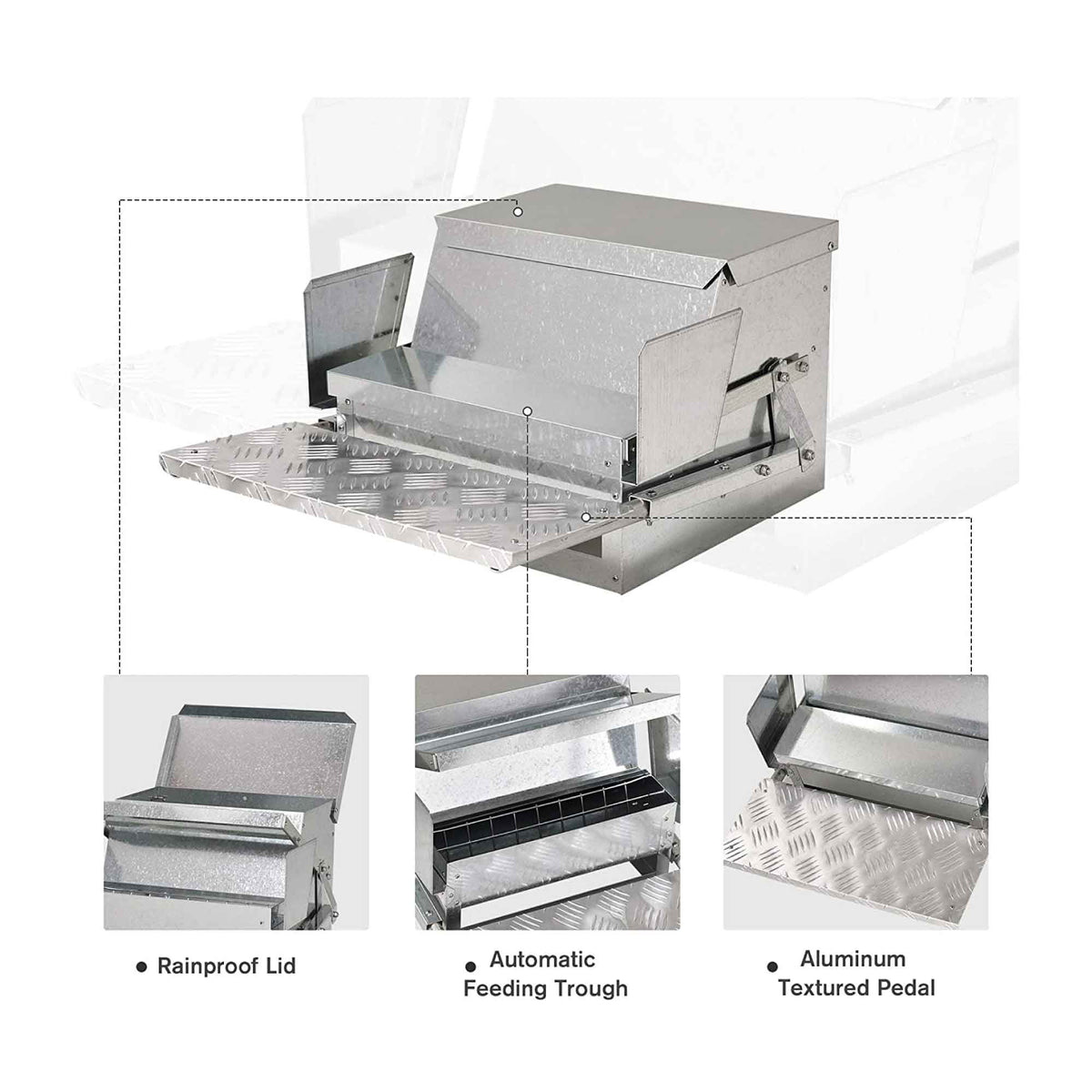 9kg Automatic Chook Chicken Feeder Poultry Auto Treadle Aluminium Metal Feeders V238-SUPDZ-32677339627600