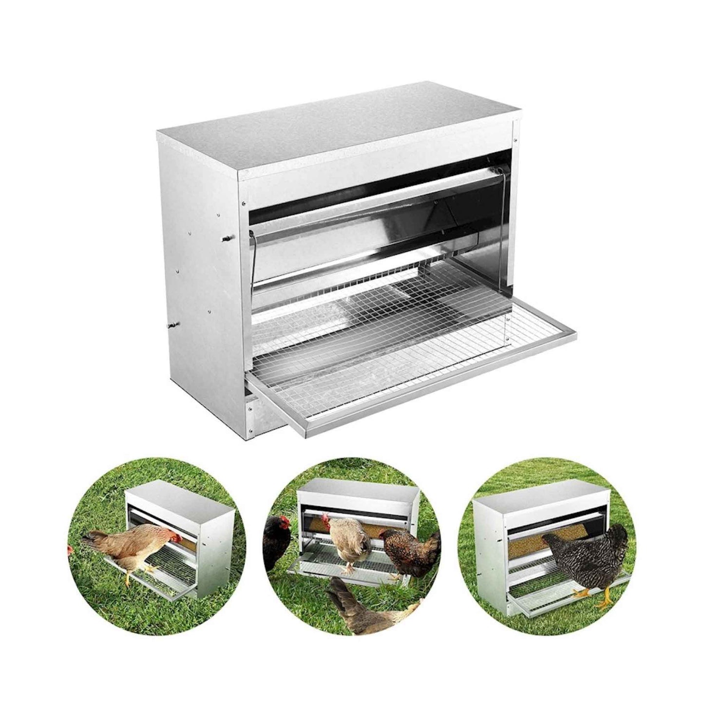 10kg Automatic Chook Chicken Feeder Poultry Auto Treadle Galvanised Metal Coop V238-SUPDZ-32677373771856
