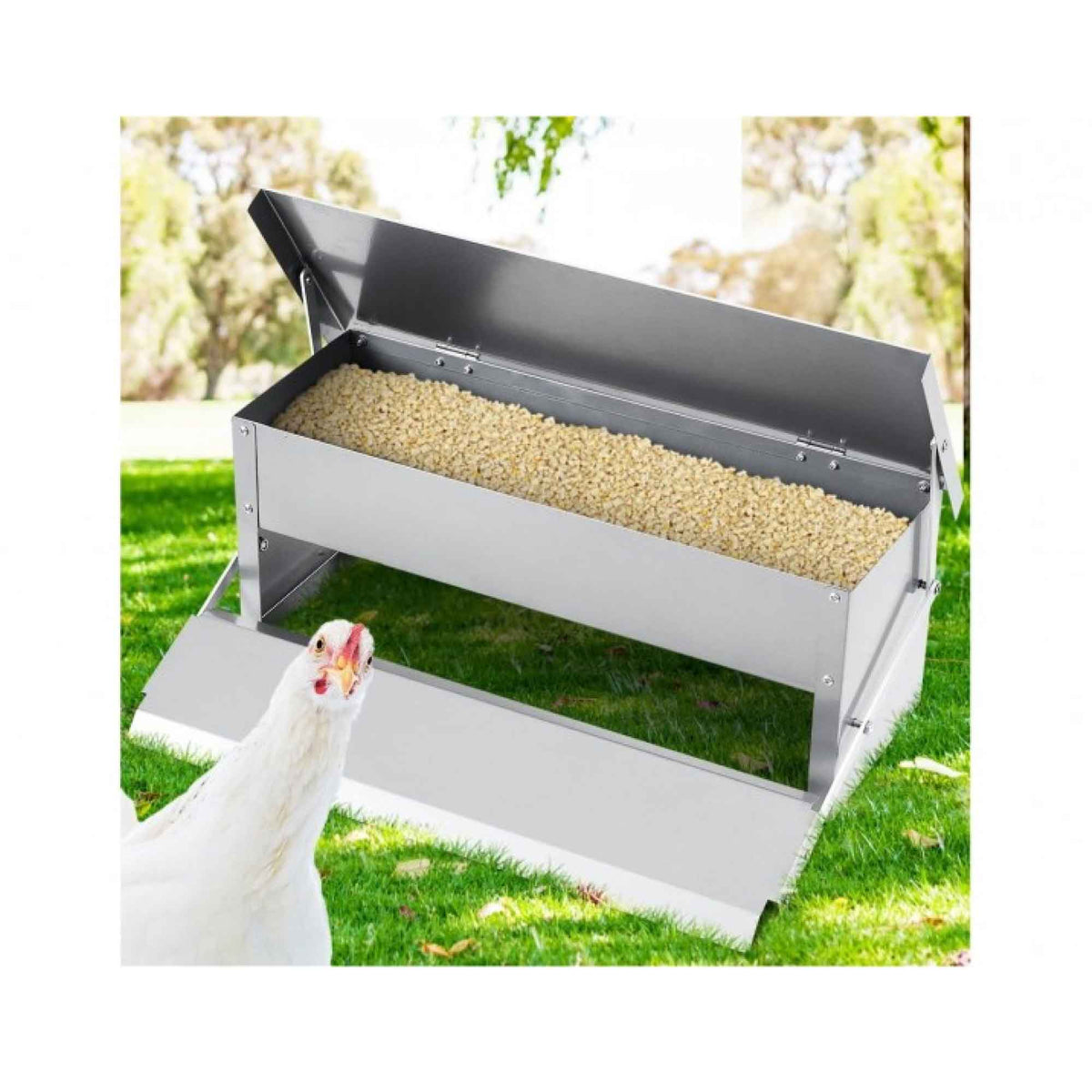 6.5L Automatic Chook Chicken Feeder Poultry Auto Treadle Galvanised Metal Coop V238-SUPDZ-32677480988752
