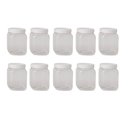 10x 250g Plastic Honey Jars + Lids - Square Clear Food Grade Packaging Containers V238-SUPDZ-32706696183888