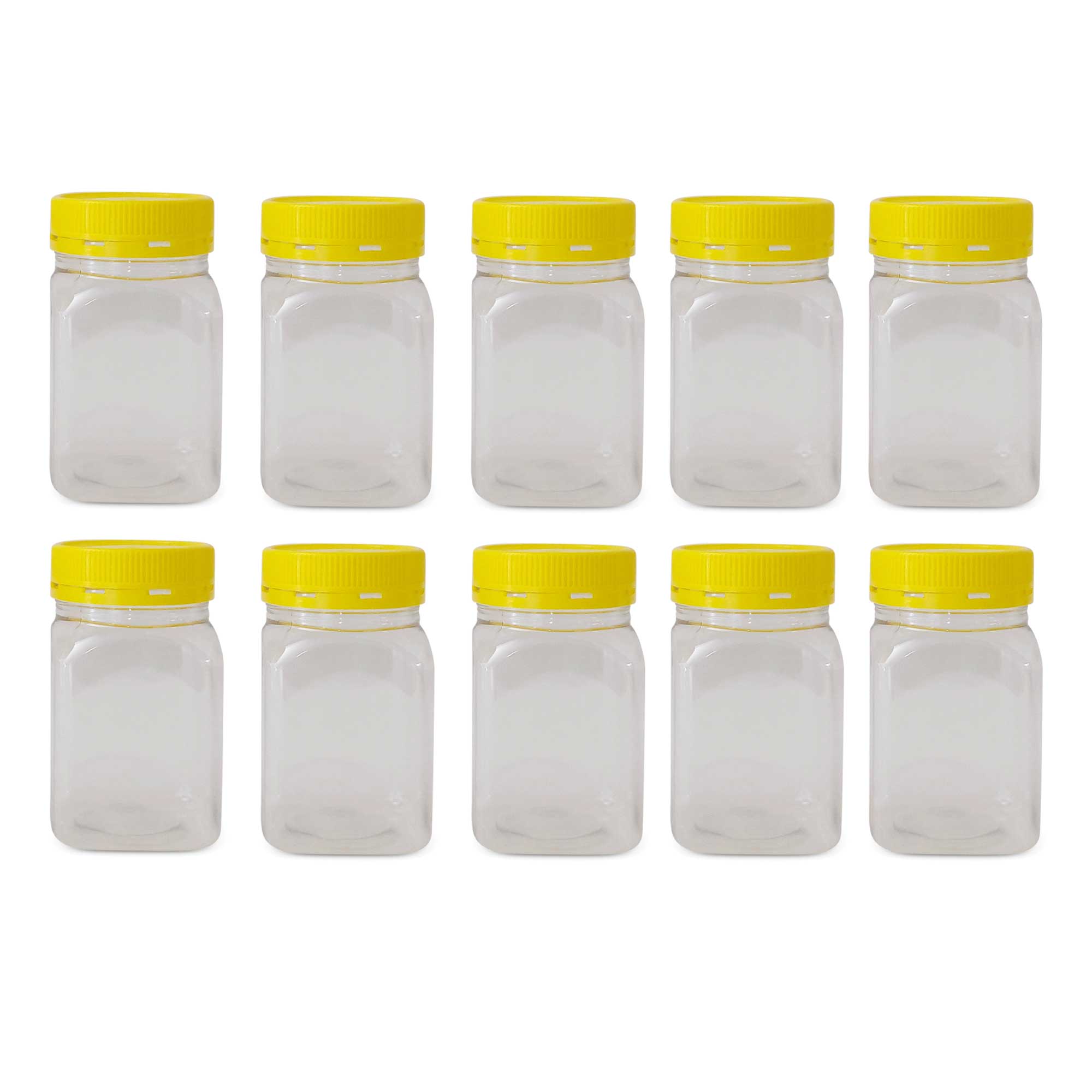 10x 500g Plastic Honey Jars + Lids - Square Clear Food Grade Packaging Containers V238-SUPDZ-32706744811600