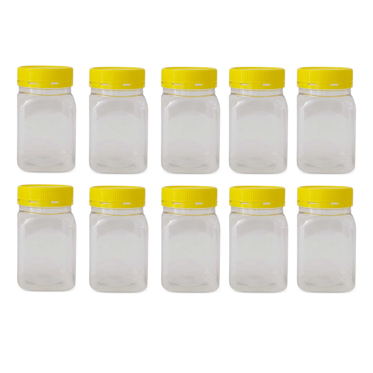 10x 500g Plastic Honey Jars + Lids - Square Clear Food Grade Packaging Containers V238-SUPDZ-32706744811600