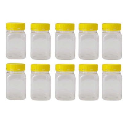 10x 500g Plastic Honey Jars + Lids - Square Clear Food Grade Packaging Containers V238-SUPDZ-32706744811600