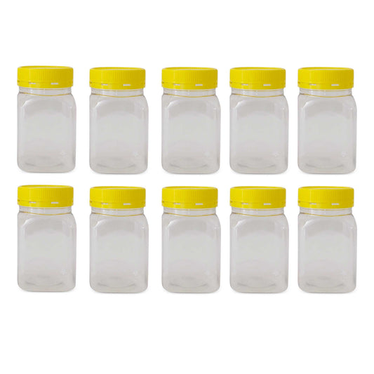 10x 500g Plastic Honey Jars + Lids - Square Clear Food Grade Packaging Containers V238-SUPDZ-32706744811600
