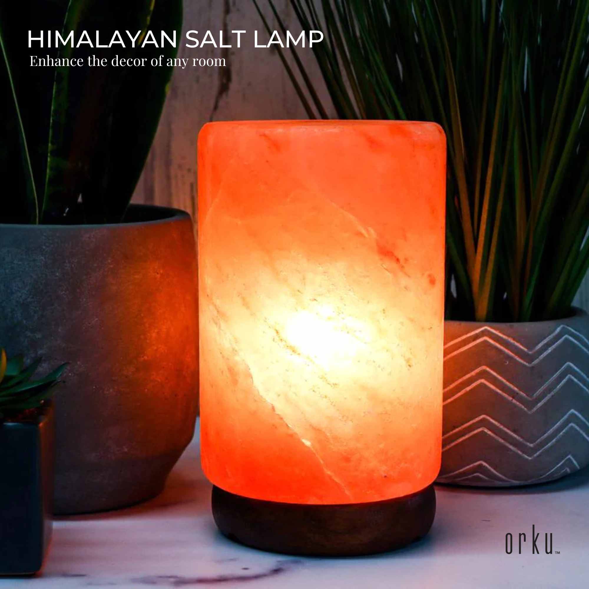 USB Himalayan Salt Lamp - Cylinder Carved Shape Pink Crystal Rock LED Light V238-SUPDZ-32768384198