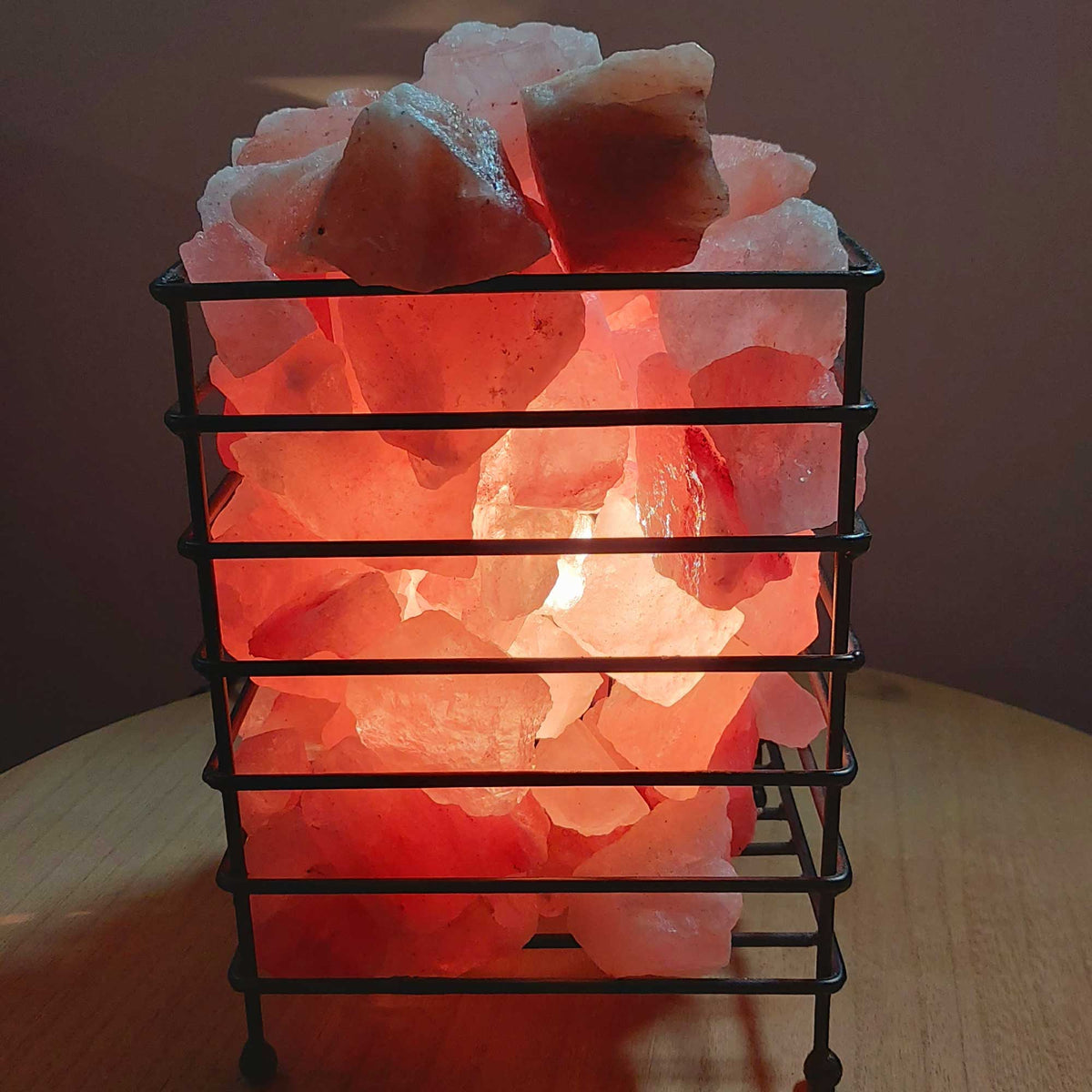 12V 12W Rectangle Iron Basket Himalayan Pink Salt Lamp Rock Crystal Bulb On/Off V238-SUPDZ-32769954971728