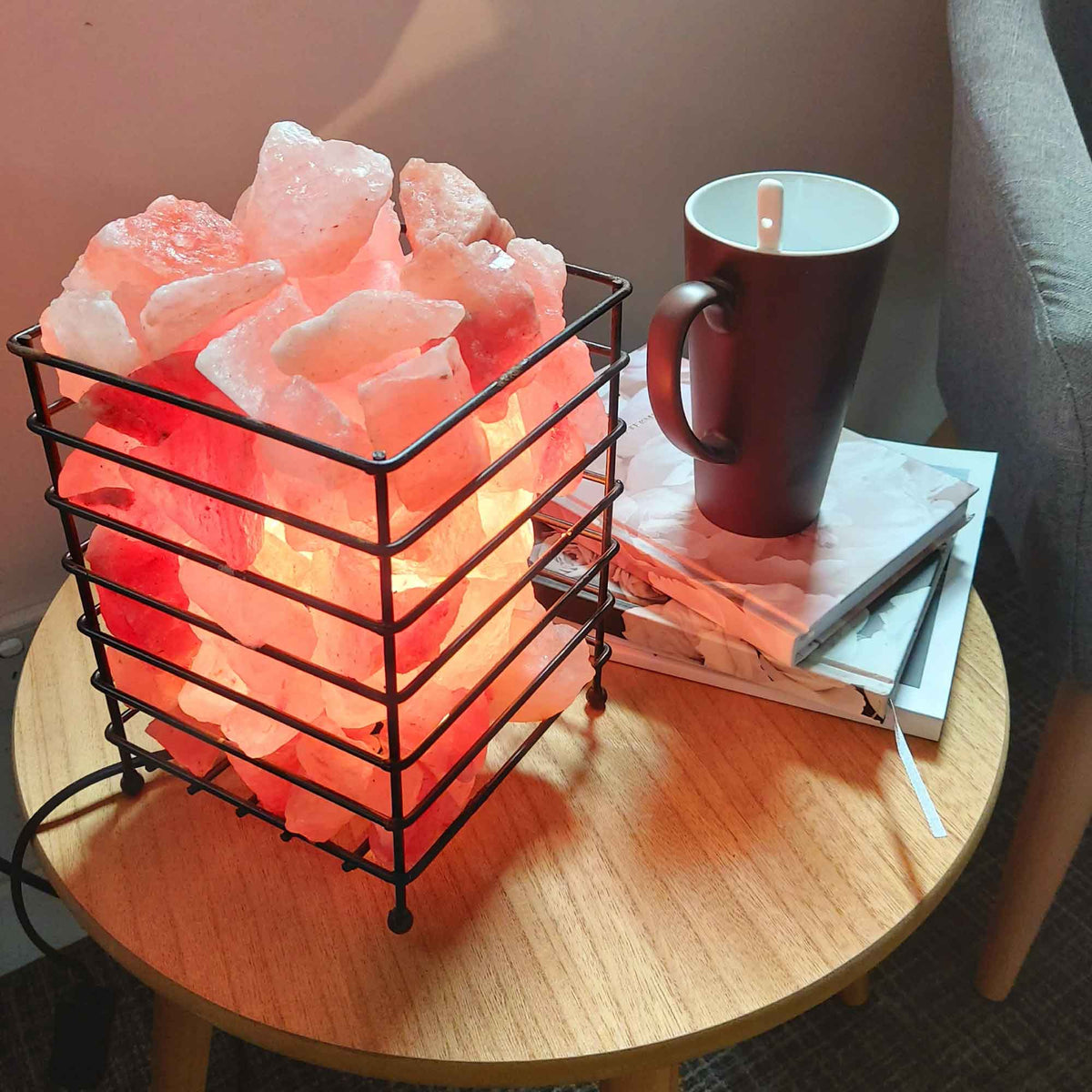 12V 12W Rectangle Iron Basket Himalayan Pink Salt Lamp Rock Crystal Bulb On/Off V238-SUPDZ-32769954971728