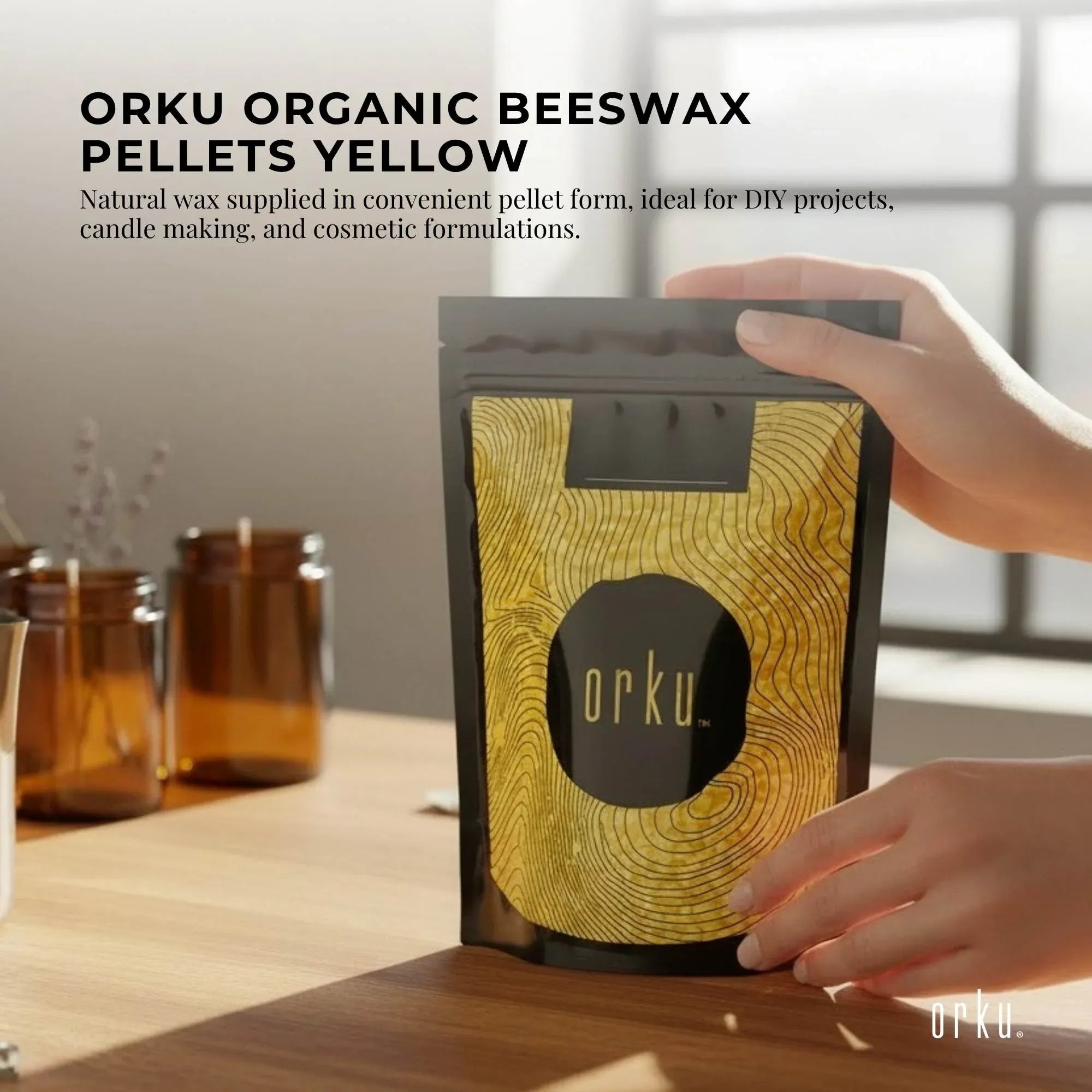 Orku 1Kg Organic Beeswax Pellets Yellow - Cosmetic Grade Pure Bees Wax Pastilles V238-SUPDZ-32851854819408