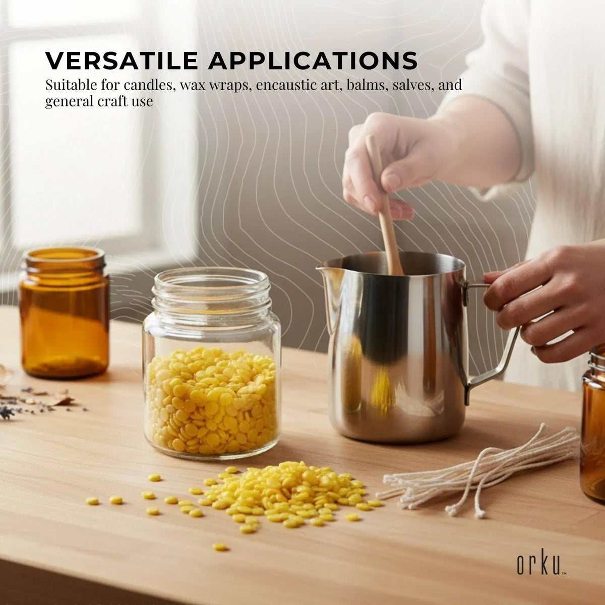 Orku 500g Organic Beeswax Pellets Yellow Tub - Cosmetic Grade Bees Wax Pastilles V238-SUPDZ-32852062011472