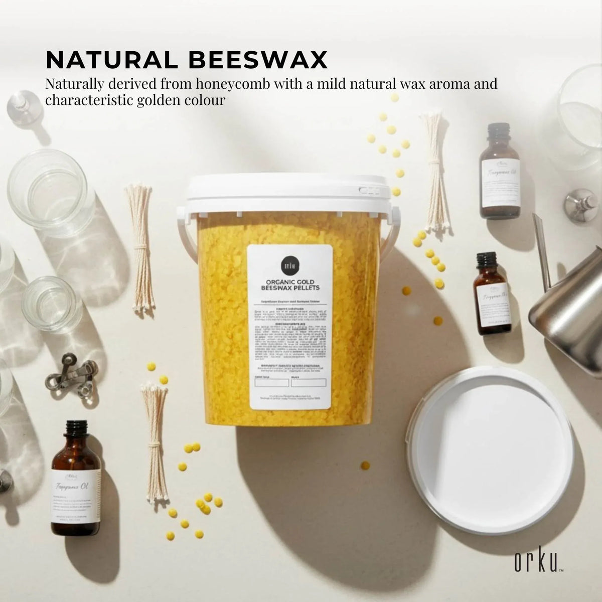 Orku 500g Organic Beeswax Pellets Yellow Tub - Cosmetic Grade Bees Wax Pastilles V238-SUPDZ-32852062011472