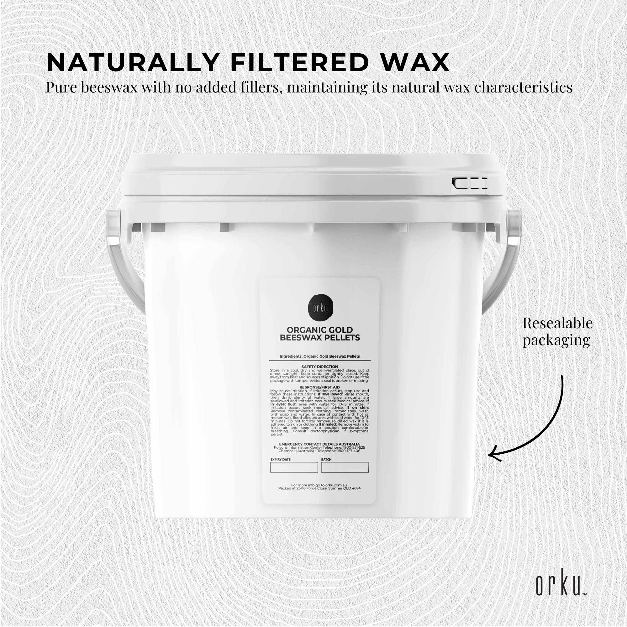 Orku 2.5Kg Organic Beeswax Pellets Yellow Tub - Cosmetic Grade Bees Wax Pastille V238-SUPDZ-32862166089808