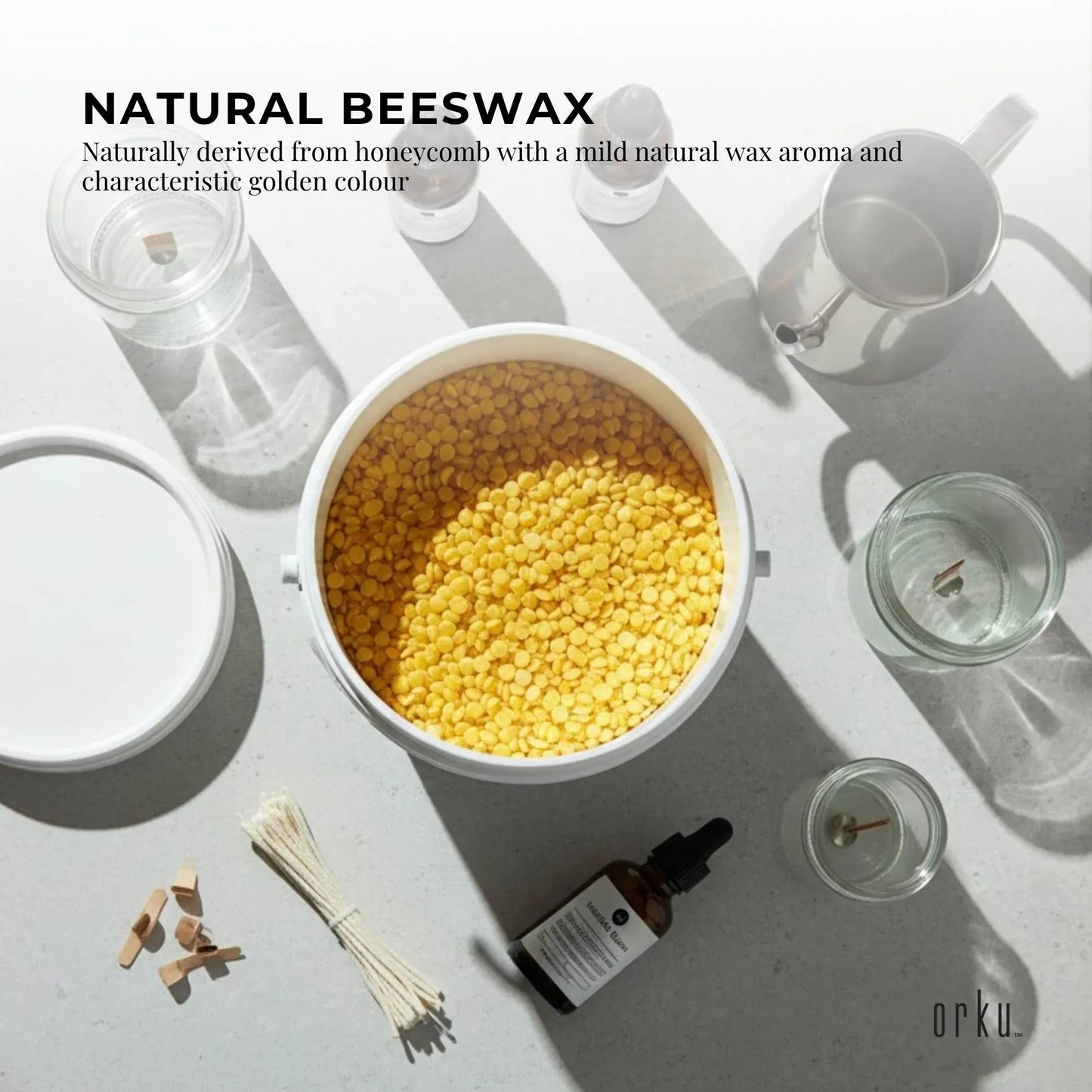 Orku 2.5Kg Organic Beeswax Pellets Yellow Tub - Cosmetic Grade Bees Wax Pastille V238-SUPDZ-32862166089808