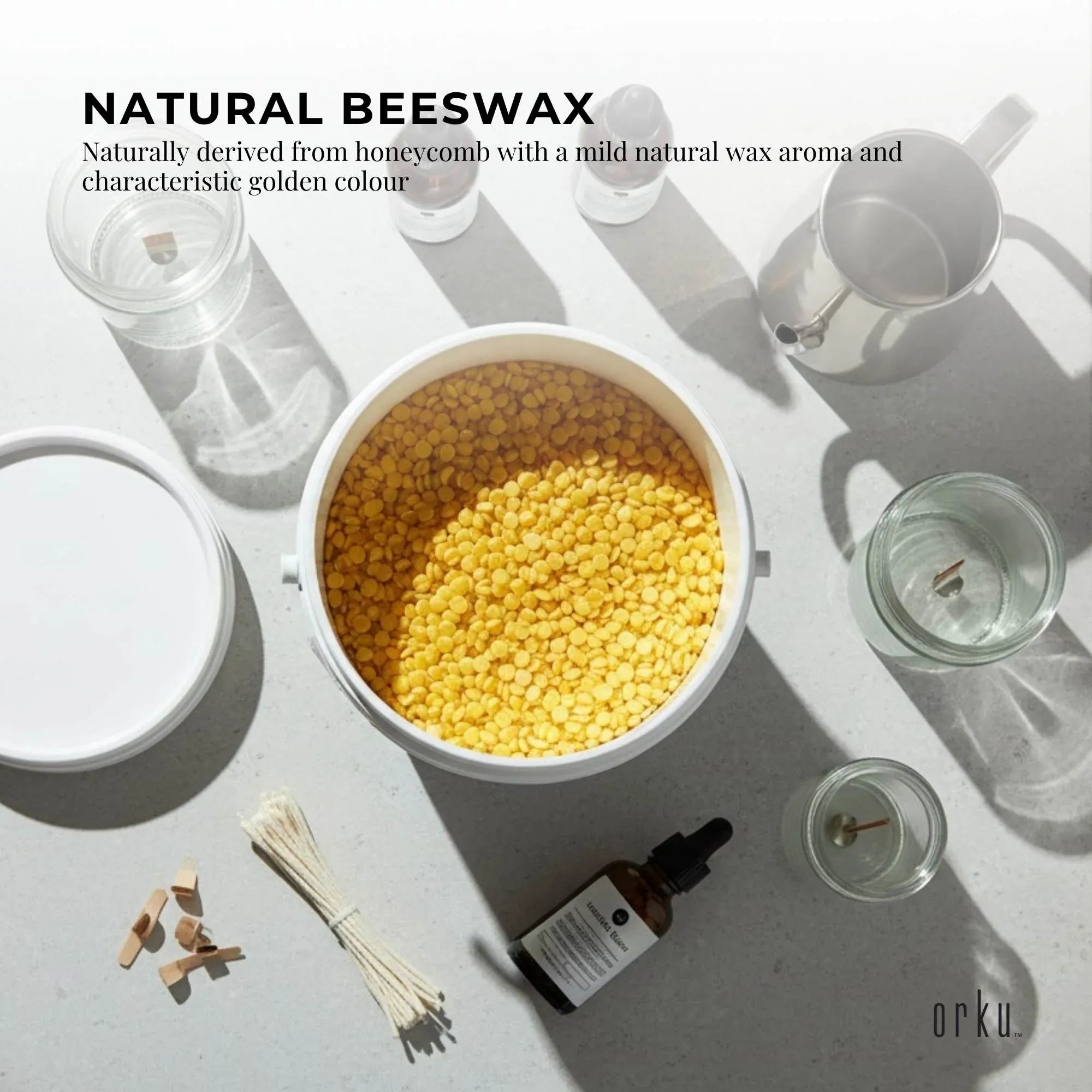Orku 2.5Kg Organic Beeswax Pellets Yellow Tub - Cosmetic Grade Bees Wax Pastille V238-SUPDZ-32862166089808