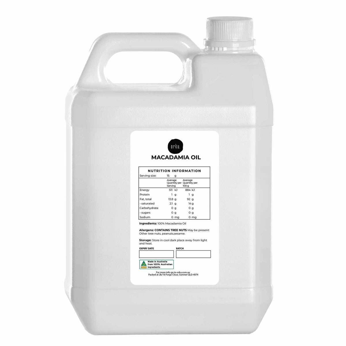 5L Orku Macadamia Nut Oil - Natural Cold Pressed Food Grade Pure Cooking Oils V238-SUPDZ-32864801816656