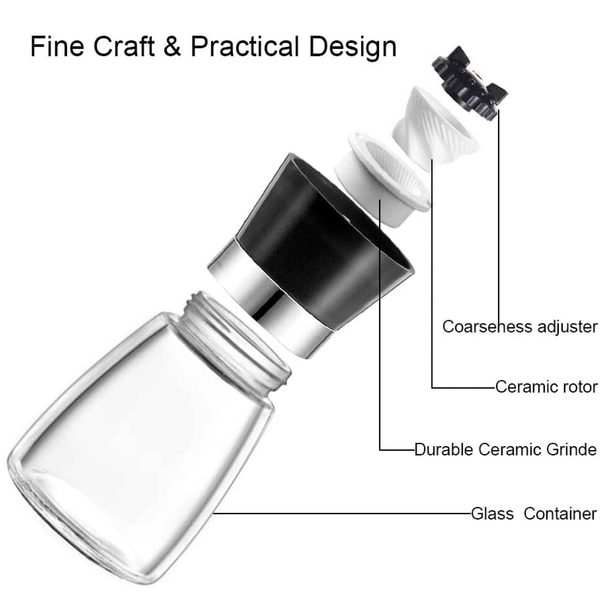 12x 150ml Glass Salt or Pepper Grinder 12cm - Adjustable Ceramic Core Short Mill V238-SUPDZ-32870197231696