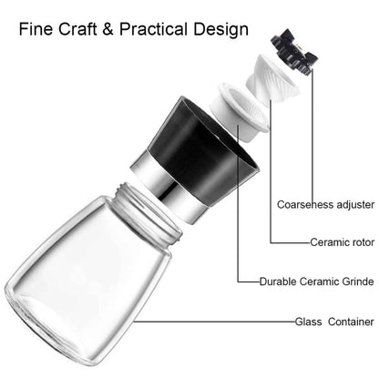 12x 150ml Glass Salt or Pepper Grinder 12cm - Adjustable Ceramic Core Short Mill V238-SUPDZ-32870197231696