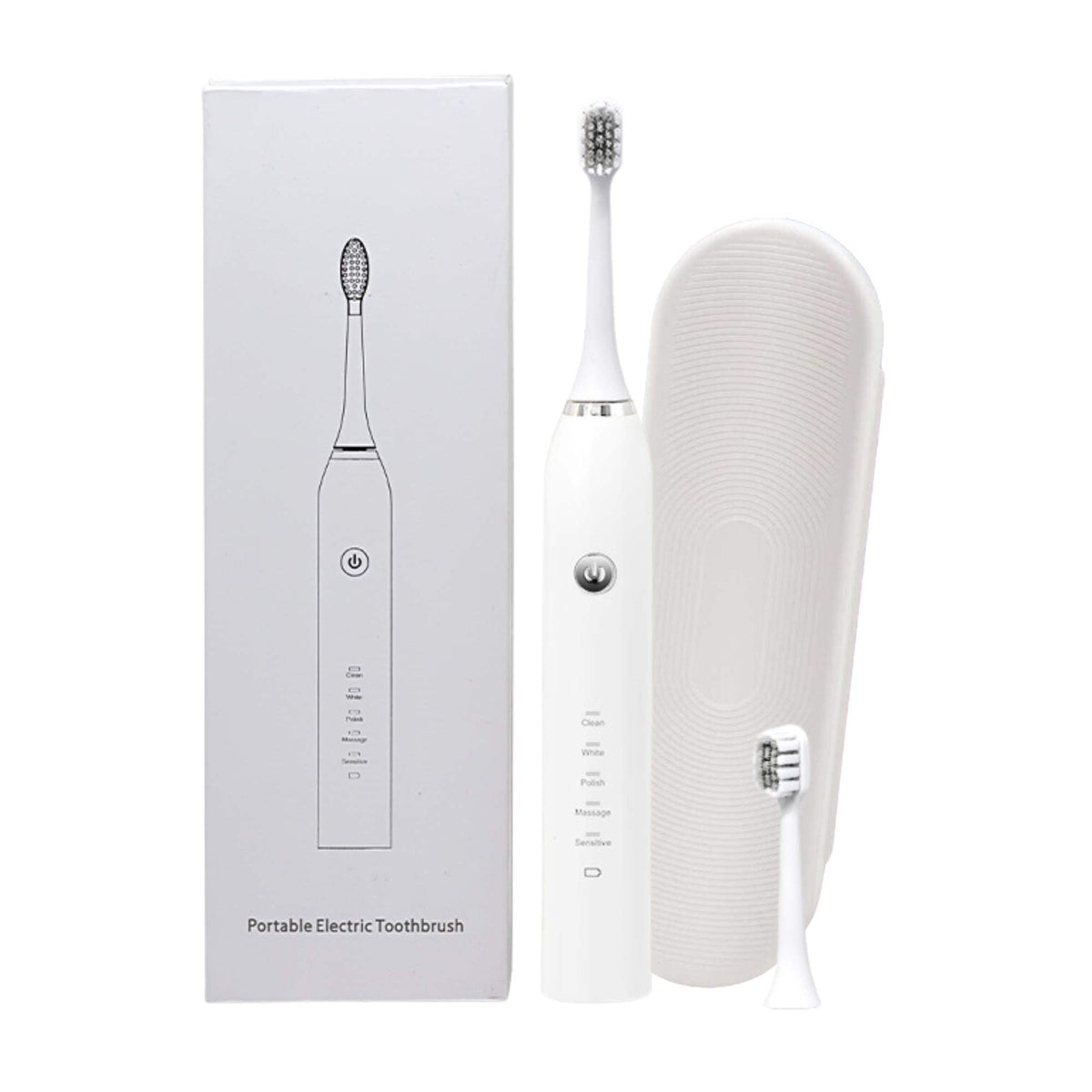 Sonic Electric Toothbrush White - Waterproof USB Charging 5 Modes 2 Heads + Case V238-SUPDZ-32954516930640