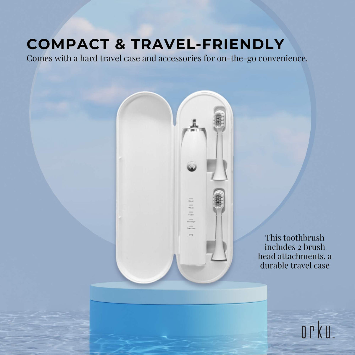 Sonic Electric Toothbrush White - Waterproof USB Charging 5 Modes 2 Heads + Case V238-SUPDZ-32954516930640