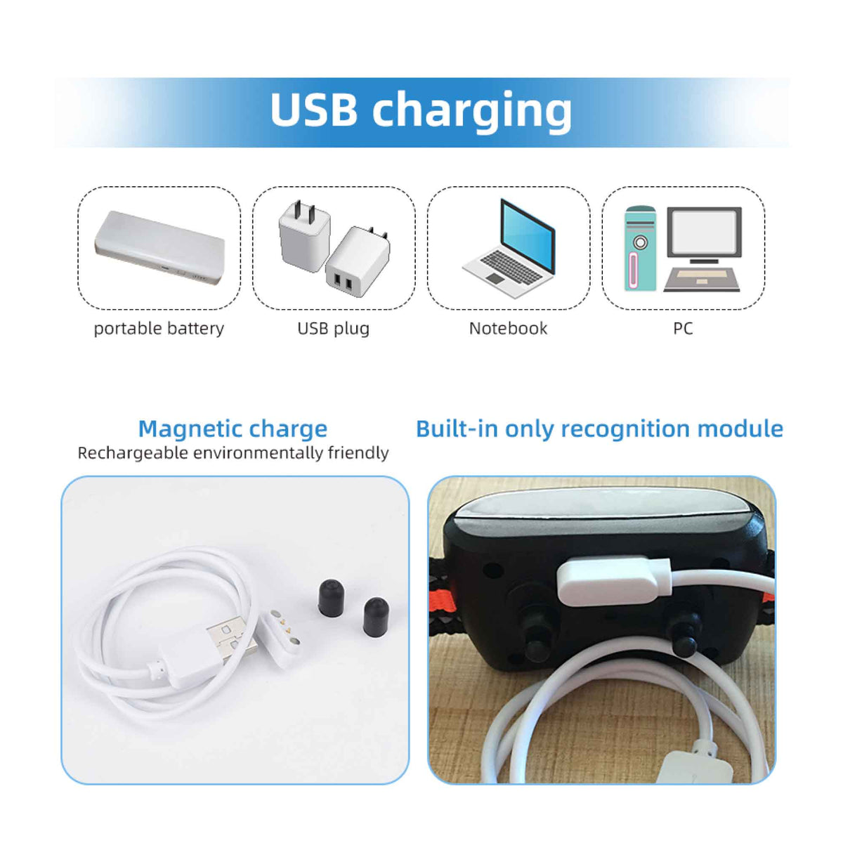 Dog Bark Collar - Vibration Magnetic Charging Waterproof Smart Barking Detection V238-SUPDZ-32987389067344