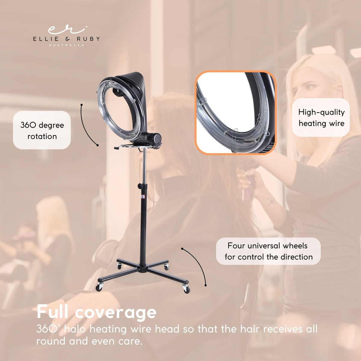 Ellie & Ruby Standing Hair Dryer Accelerator Colour 360 Rotating Halo Rolling V238-SUPDZ-32990099406928