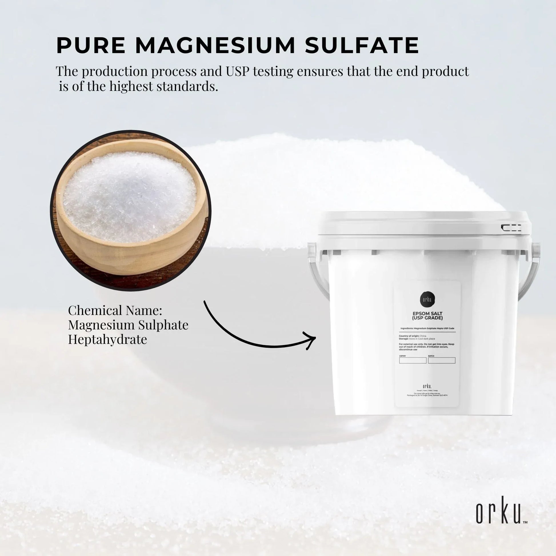 Orku 5Kg USP Epsom Salt Tub Bulk Magnesium Sulphate - Bath Garden Household Use V238-SUPDZ-33006186659920