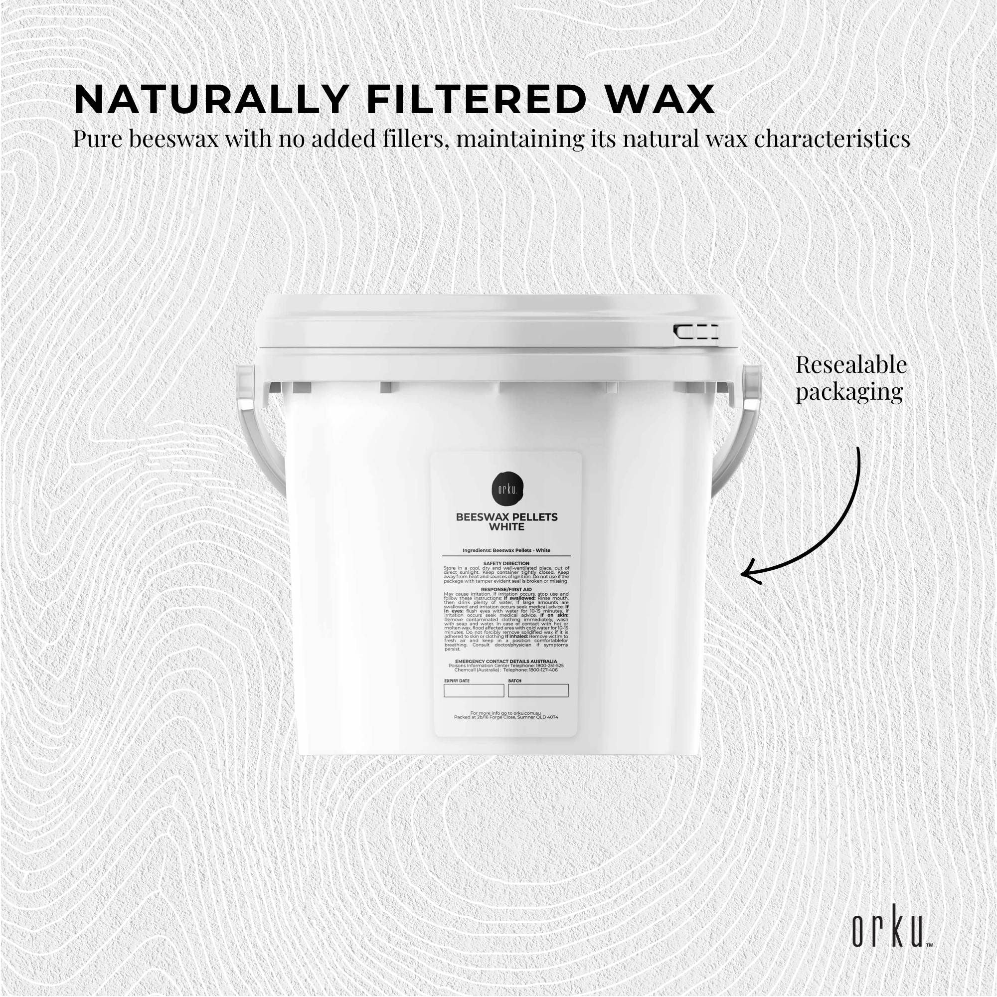 Orku 3Kg Pure Beeswax Pellets White BP Grade Refined Beads - Candle Cosmetic Tub V238-SUPDZ-33006516600912